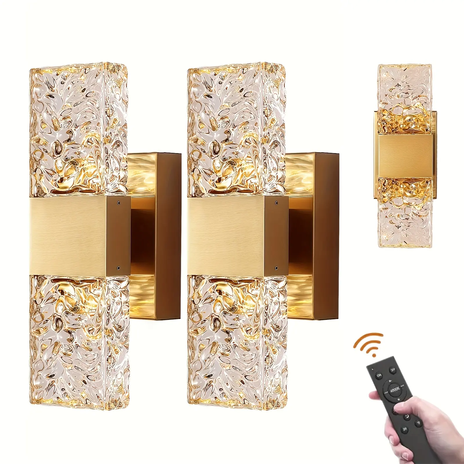 2-Pack Gold Finish Wireless Rechargeable LED Wall Lights, Dimmable Decorative Lights with Remote Control for Bedroom, Living Room Decor, Home Improvement, Gold House Decor, Home Styling