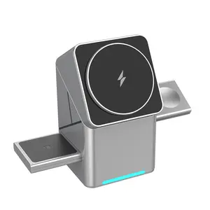upgraded three-in-one magnetic wireless charging stand Qi2 certified fast charging version, suitable for iPhone, iWatch and AirPods. Portable automatic rotating pop-out design.