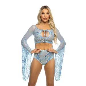 Fishnet/Mesh Sequin Flair Sleeve Top