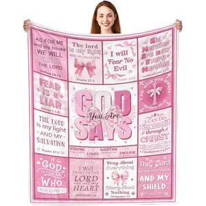 Christian Gifts for Women - God Says I Am Blanket 50"X60" - Inspirational Religious Birthday Catholic Spiritual Gifts & Baptism Comformation Gifts for Girl Pink Bow Bible Verse Blanket