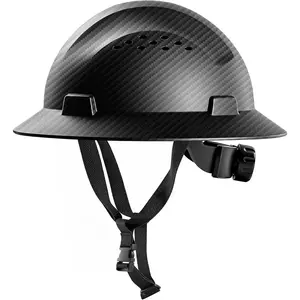 Lightweight Carbon Fiber Full Brim Hard Hat, ANSI Certified Safety Helmet with 4-Point Ratchet Suspension, Adjustable Construction Hard Hat for Men, Industrial Helmet for Mining Petrochemical Work