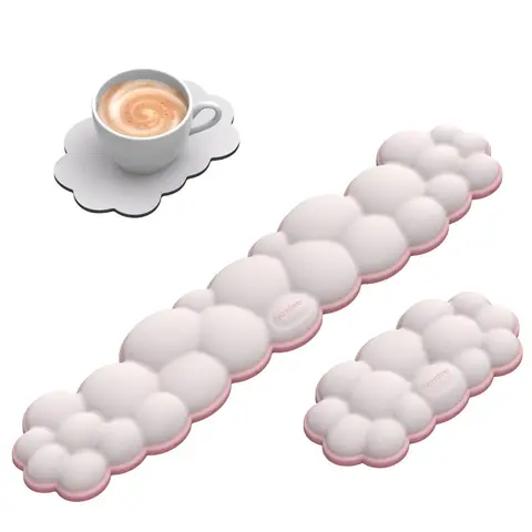 Vaydeer 3-in-1 Ergonomic Memory Foam Cloud-Inspired Design Keyboard Wrist Rest Set - Rubber, Non-Slip, Official Setup, Dual-Tone Creamy, Matching Coaster & Mouse Wrist Rest, PC & Desk Accessories for Laptops, Computers