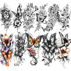 11 Sheets Peony Rose Butterfly Flower Temporary Tattoos For Women Adults Thigh, 3D Butterfly Fake Tattoos Girls Arm Sleeve, Realistic Watercolor Floral Temp Tattoo Sticker Tatoos Neck