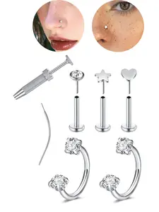 20G Horseshoe Nose Ring Push in Flat Back Nose Studs with Internal Piercing Taper and Grabber Tool Lip Ring Tragus Helix Cartilage Earring for Women Men Body Jewelry