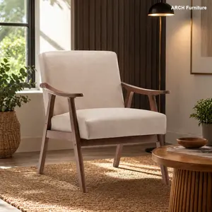 Mid-Century Modern ARCH Wingback Accent Chair - Indoor Lounge Chair with Rubberwood Frame, Curved Arms, Extra-Thick Backrest, Plush Foam, Tech Cloth, Quick Setup, Ideal for Living Room, Bedroom
