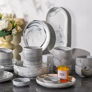 Marble Pattern Ceramic Tableware Set, Modern Style Cutlery Set, Simple and High-end Tableware Set, Ceramic Dinnerware Set for Home Kitchen Dining Room, Ceramic Dish Set, Dinnerware Service Set