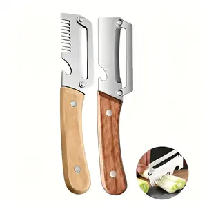 Multi-Functional Kitchen Peeler, Peel and Slice Dual Use, Vegetable Cutter, Stainless Steel Blade with Wooden Handle, 2-Piece Set, Versatile Kitchen Tool