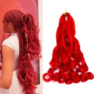 4 Packs French Curly Braiding Hair 24 Inch Loose Wave Spiral Curl Crochet Hair for Black Women Pre Stretched Braiding Hair with Curly Ends, red#