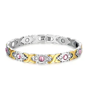 Women's Energy Magnetic Bracelet, Eco-Friendly Alloy Material, Adjustable Wristband Design, Rhinestone Decor, Fashion Jewelry Accessory