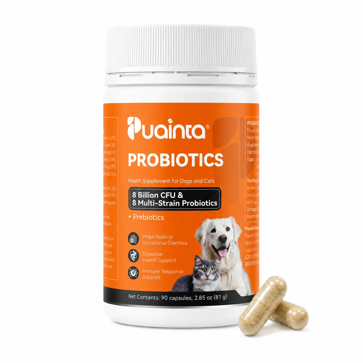Puainta Probiotics for Dogs & Cats: 8 Billion CFU Digestive & Immune Support - Spore-Forming Multi-Strain Formula with Prebiotics, Gut-Lining Support, Sensitive Stomachs & Skin Health #Summervibes #petlovers