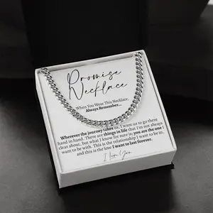 Love You This Much Promise Cuban Chain Necklace for Him, 7mm Thick, Sentimental Gift for Him, BF Gift for Birthday, Gift Ideas for Boyfriend