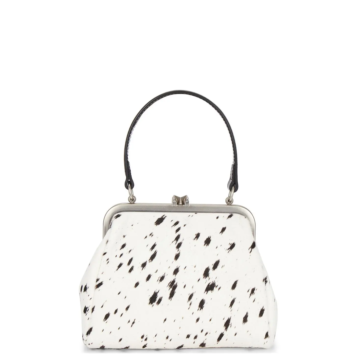 Markgong Small Cowhide Leather Metal Clasp Bag in Beige