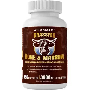 Vitamatic Natural Grass-Fed Beef Bone & Marrow Bone Health Dietary Supplement - 180 Freeze-Dried Capsules, Non-GMO, Pasture-Raised Bovine Liver, Glandular-Based Formula, Lactose-Free Vitamin Support