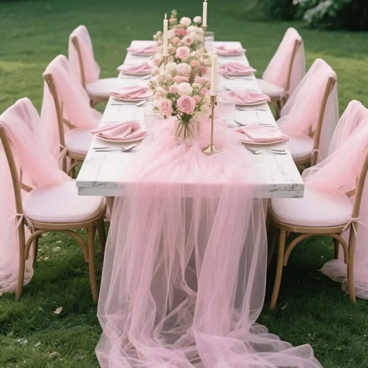 1 pc Elegant Peach Pink Tulle Decoration Suitable for DIY sewing crafts, wedding arch decor, birthday party backdrops, restaurant table decor and home decoration, Party Decoration Supplies, Table Runner