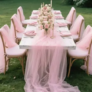 1 pc Elegant Peach Pink Tulle Decoration Suitable for DIY sewing crafts, wedding arch decor, birthday party backdrops, restaurant table decor and home decoration, Party Decoration Supplies, Table Runner