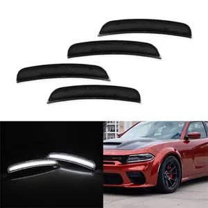 CHARGER SMOKED WHITE LED SIDE MARKER LIGHTS FRONT & REAR SET FOR DODGE  2015 2016 2017 2018 2019 2020 2021 2022 2023 Replace OEM 68214404AA, 68214405AA, CH2551133, CH2550133