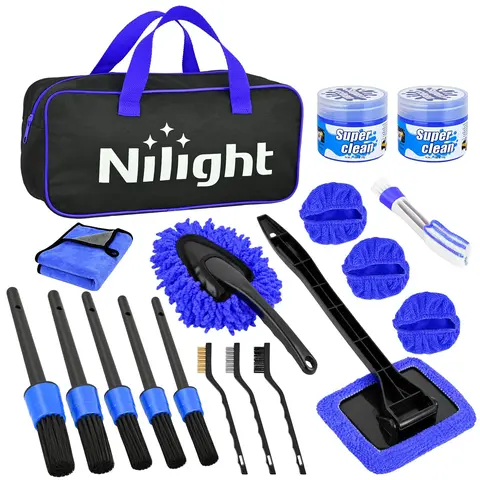 Nilight Car Cleaning Kit (15/27/37/52PCS) - High-Quality, Durable Car Wash Accessories with Storage Bag, Brushes/Cloths, Soft Bristles, Convenient Storage, Beginner-Friendly for Interior-Exterior Care (Blue,Green,Red,Yellow), Thoughtful Gift Choice