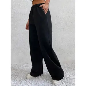 Autumn and winter warm pants with wool lining, high waisted casual style with pockets, jogging sports pants