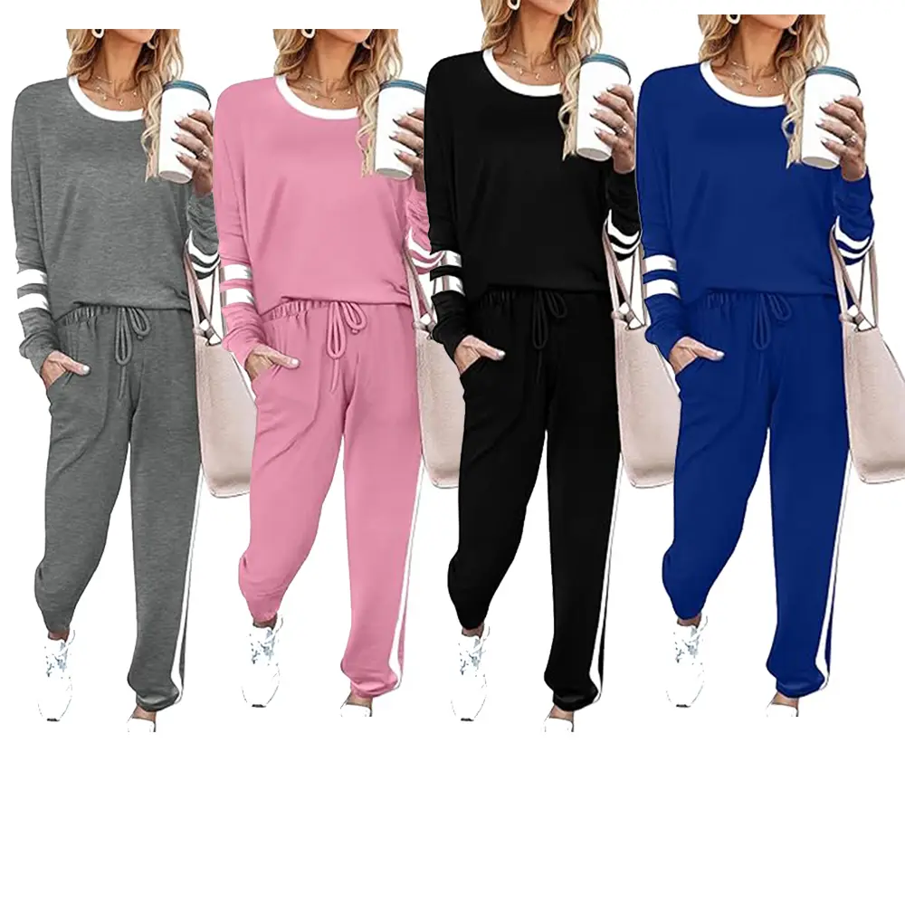 Two piece set women Outfits Sweatsuit Set Sweatshirt and Pants Tracksuit with packet Pullover Crew Neck Lounge Set Pajamas flight travel teacher outfit casual comfortable lightweight stylish valentines gift ideas Valentine gifts