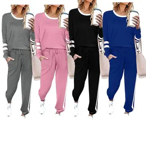 Two piece set women Outfits Sweatsuit Set Sweatshirt and Pants Tracksuit with packet Pullover Crew Neck Lounge Set Pajamas flight travel teacher outfit casual comfortable lightweight stylish valentines gift ideas Valentine gifts