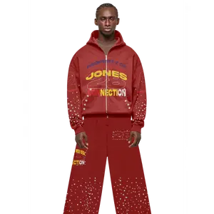 Maroon Red Rhinestone Sweatsuit
