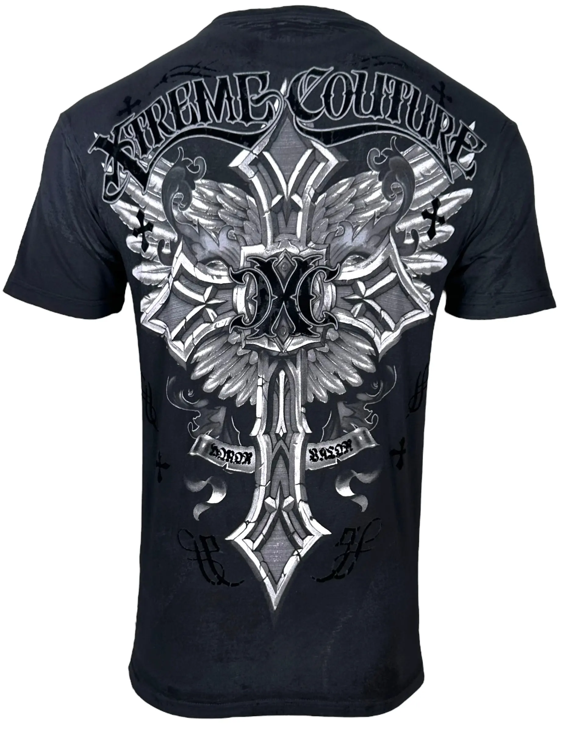 Xtreme Couture Men's Brigadier Streetwear T-Shirt, 100% Cotton with Flocked Front & Back Prints, Casual Fitted Cut Round Neck