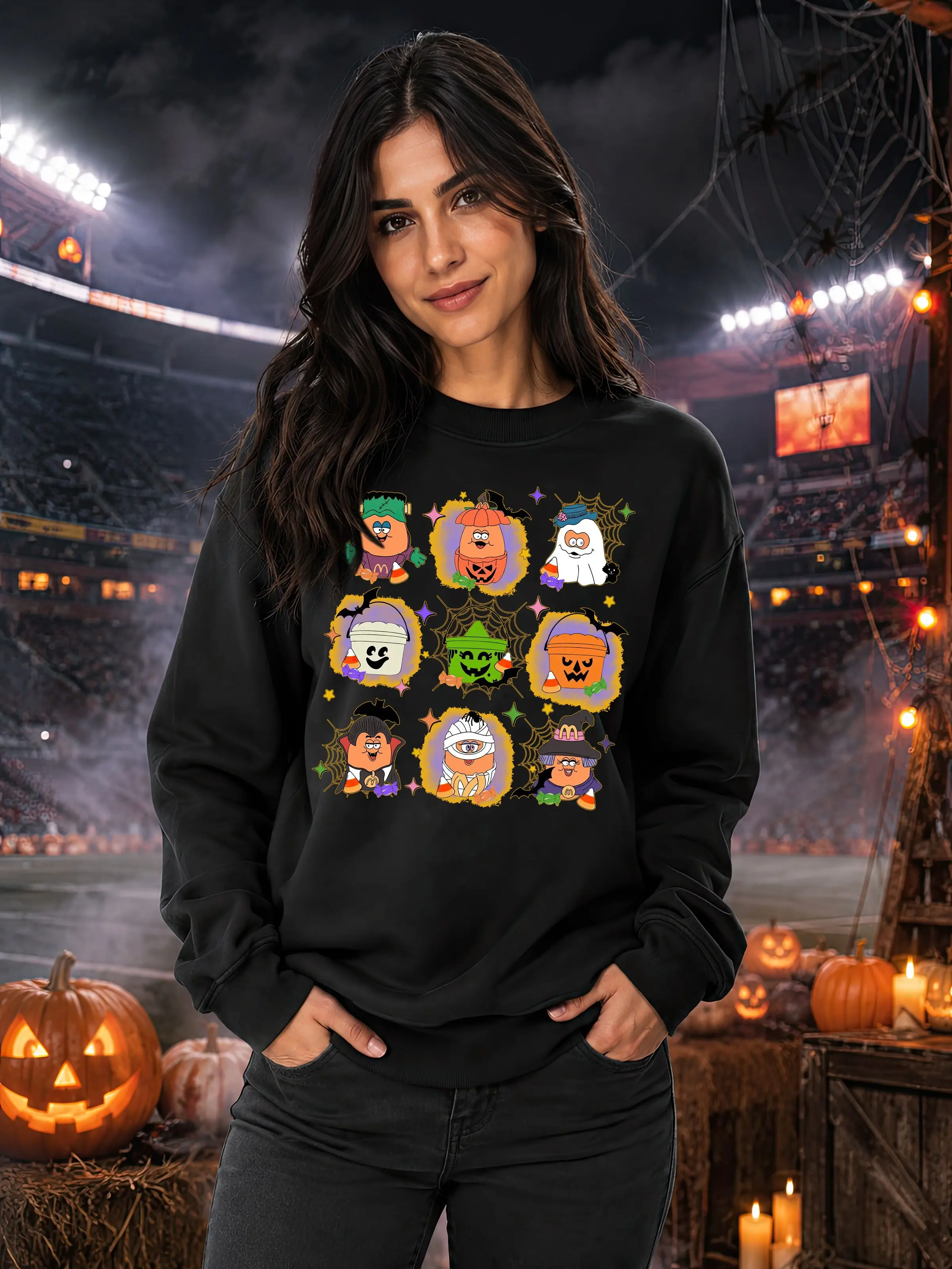 Spooky Chicken Nuggets Halloween Sweatshirt, Funny Meal Bucket Graphic Crewneck, Spooky Season Party Shirt, Cute Food Lover Gift