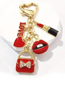 1pc Red Lipstick Chic Keychain for Women Stylish Fashion Purse Charm with Love Heart Lips & Bag Key Ring Rhinestone Letter Pendant and Love Pendant,Mother's Day gifts, Valentine's Day gifts, Bag Charms