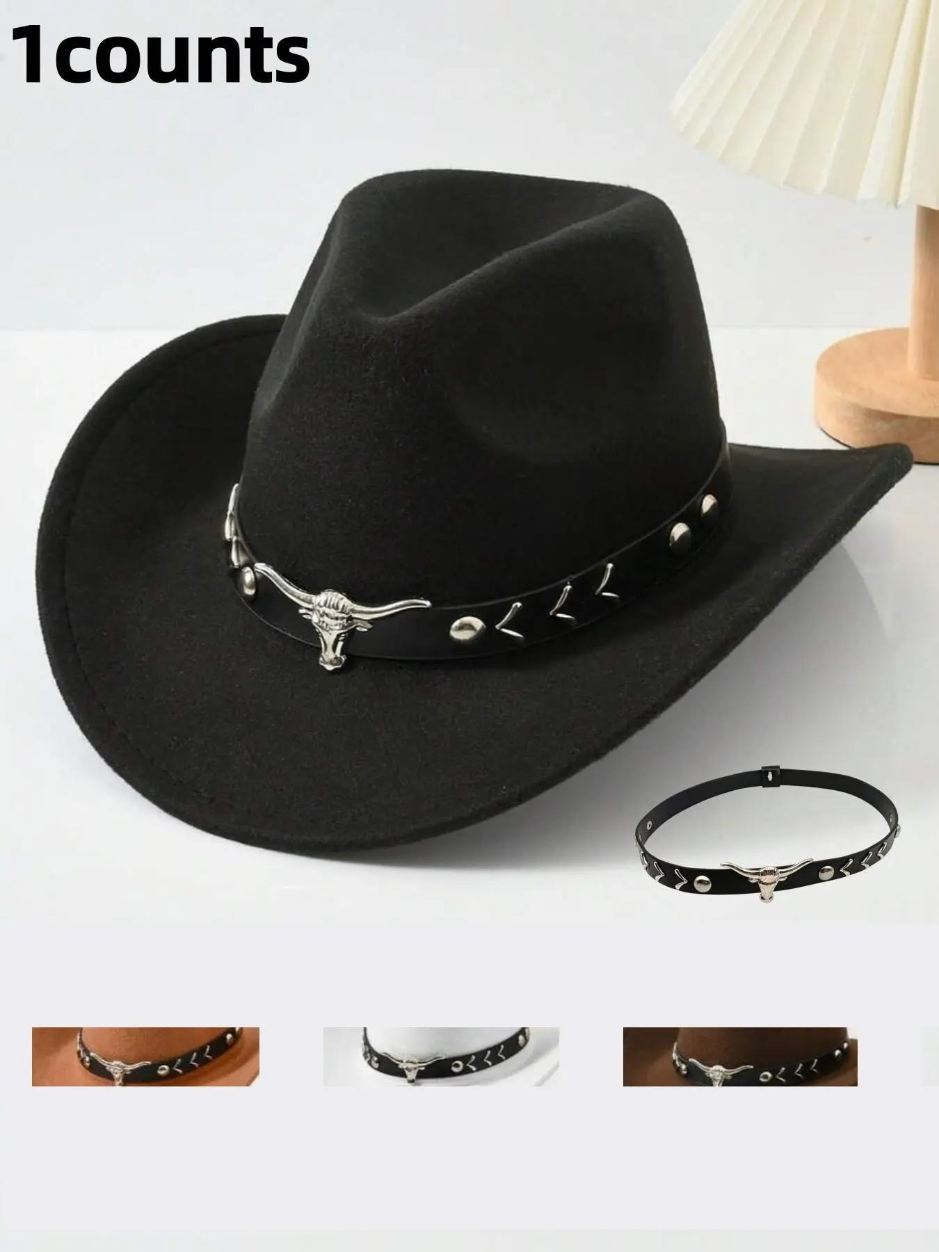 1pc Unisex Retro Western Cowboy Hat With Horn Pattern, Suitable For Casual Wear, Western Cowboy Party, Stylish Hat