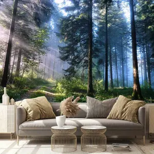 1pc Enchanted Forest Tapestry Wall Decor - 85gsm Polyester Fabric, Serene Woodland Atmosphere with Sunlight Rays, Horizontal Print for Living Room or Bedroom, Indoor Wall Art Decoration, Forest Decor