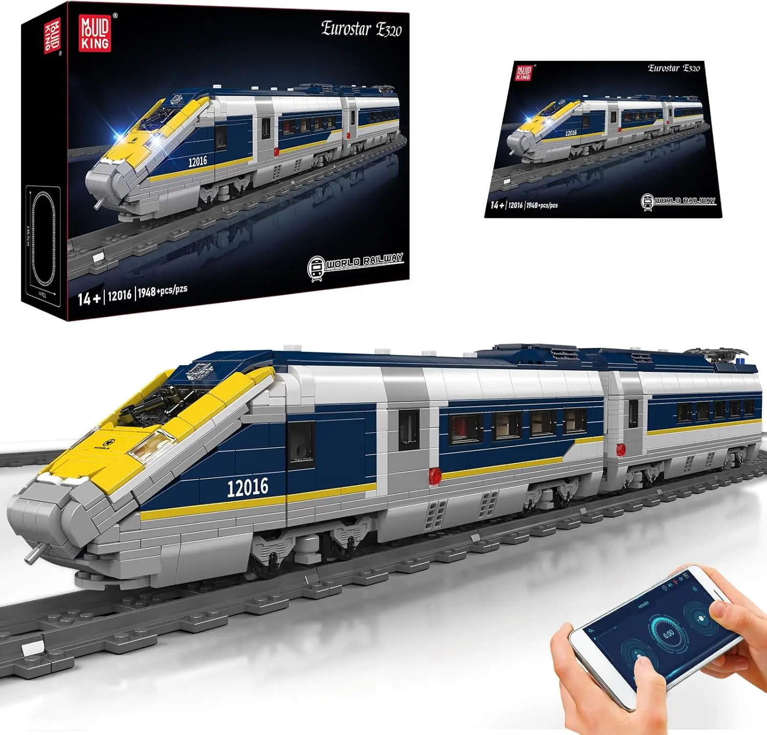 Mould King Eurostar E320 12016 Technik Remote-Controlled Electric Locomotive Vehicle Building Blocks, 1948-Part Passenger Train Blocks Model Building Kits for Railways Construction