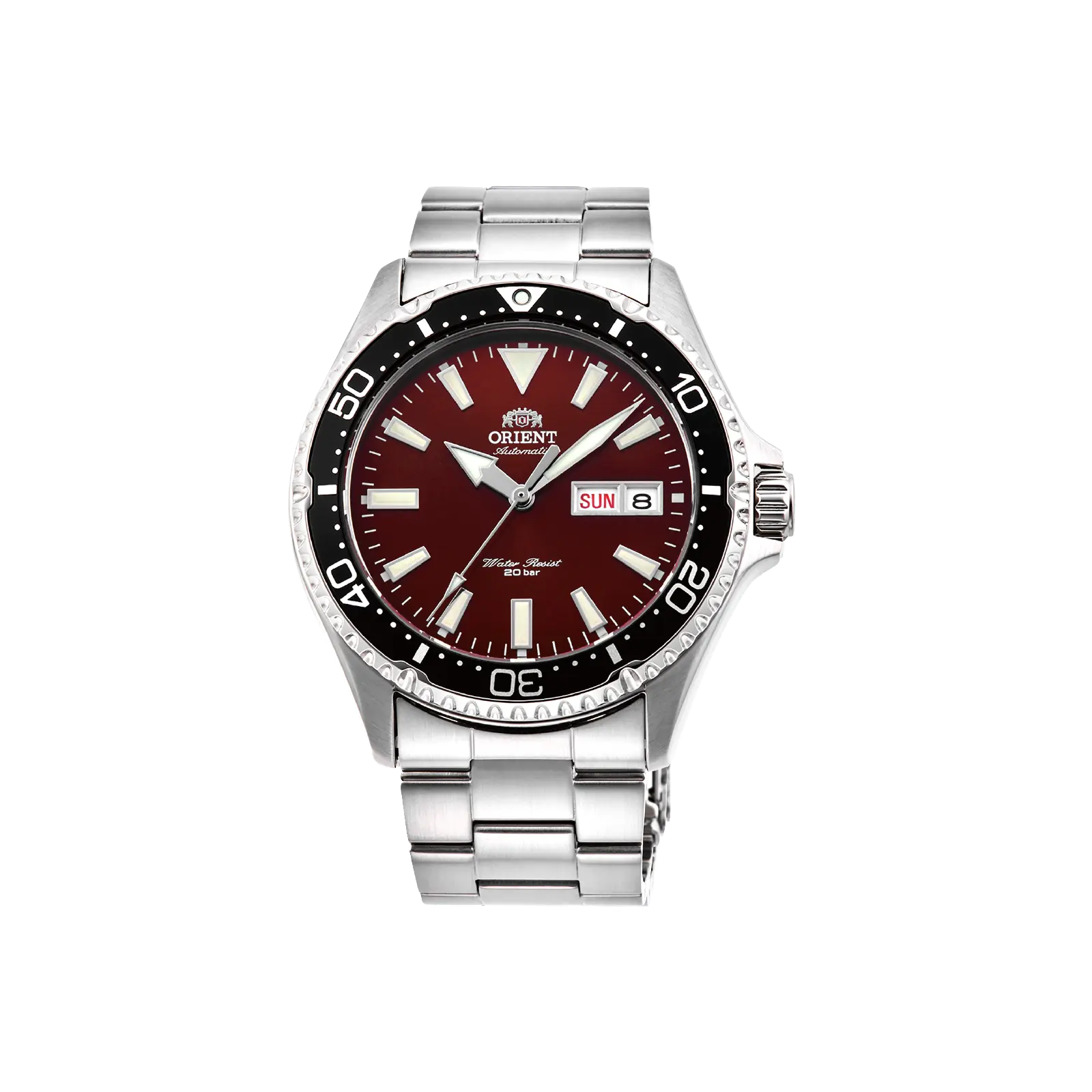 Orient Kamasu Men's Automatic Date Diver Watch with Red Dial, Stainless Steel Case, Sapphire Crystal, 200m Water Resistance, 41.8mm, Automatic Date Wristwatch