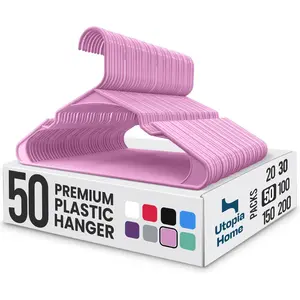 Utopia Home Non-Slip Premium Pink Plastic Hangers - Closet Organizer for Space-Saving Storage, Available in Multiple Pack Sizes