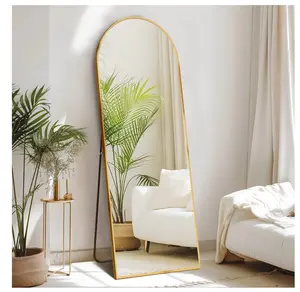 64"x21" High-Quality Arched Full Length Mirror, Aluminum Alloy Frame Ensures Stability, Standing Design for Bedroom, Gold