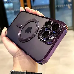 Luxurious Electroplated Transparent Band Magnetic Wireless Charging Suitable for iPhone 17Air 17 11 12 13 14 15 16 Pro Max Plus Magnetic Soft Silicone Case Matt Gradient Glitter Shockproof Protective Case