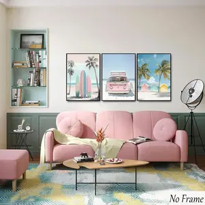 3pcs Beach Wall Art, Tropical Teen Girl Canvas Poster, Surfboard Palm Tree Decor, for Beach Room Bathroom Living Room Bedroom