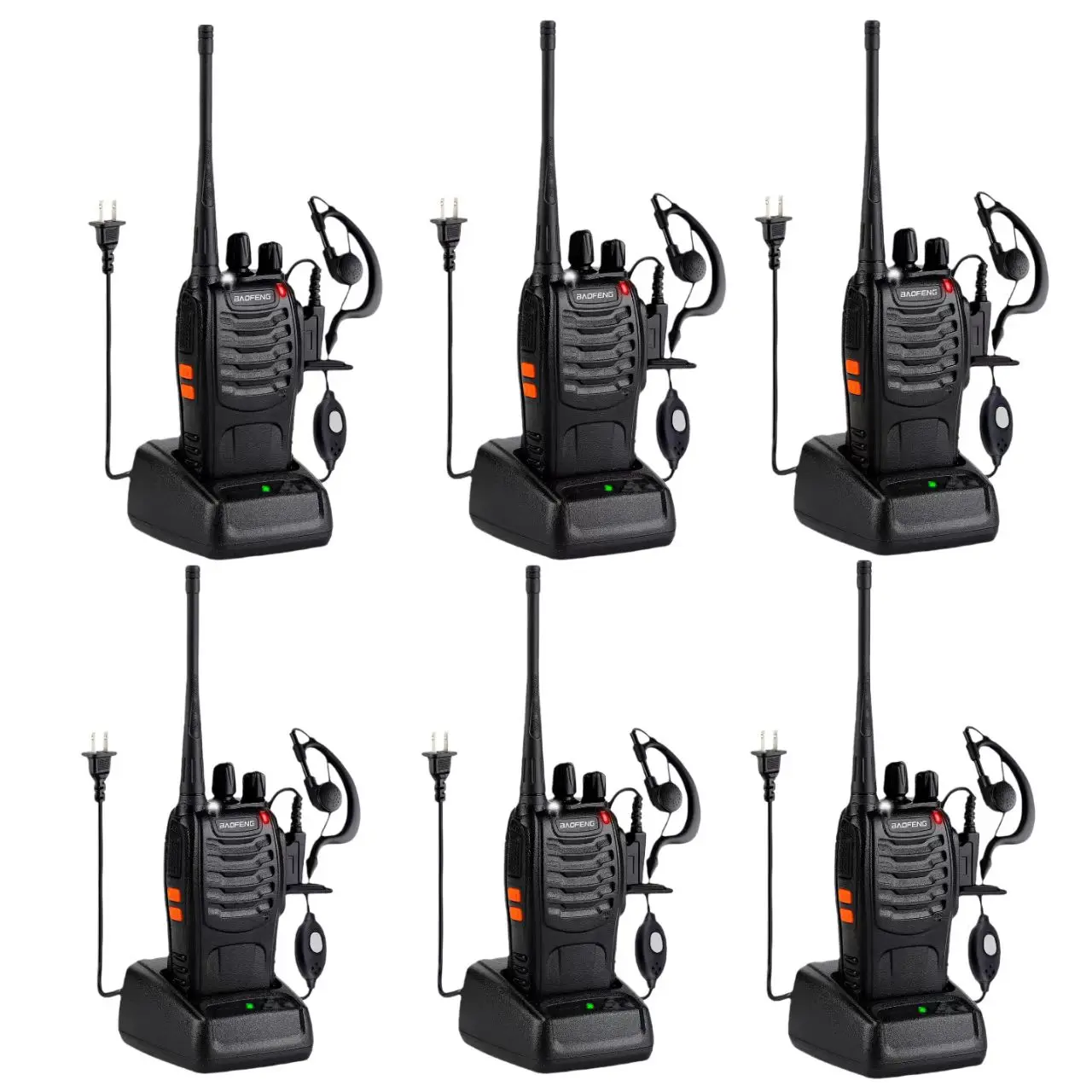 Baofeng 888S Portable Walkie-Talkie 6 Pack, 1-3 km Long-Distance 2-Way Radio, 16 Channels, Rechargeable Lithium Batteries, Headset, Flashlight Function, Hard Shell, Ideal for Teamwork & Outdoor Travel