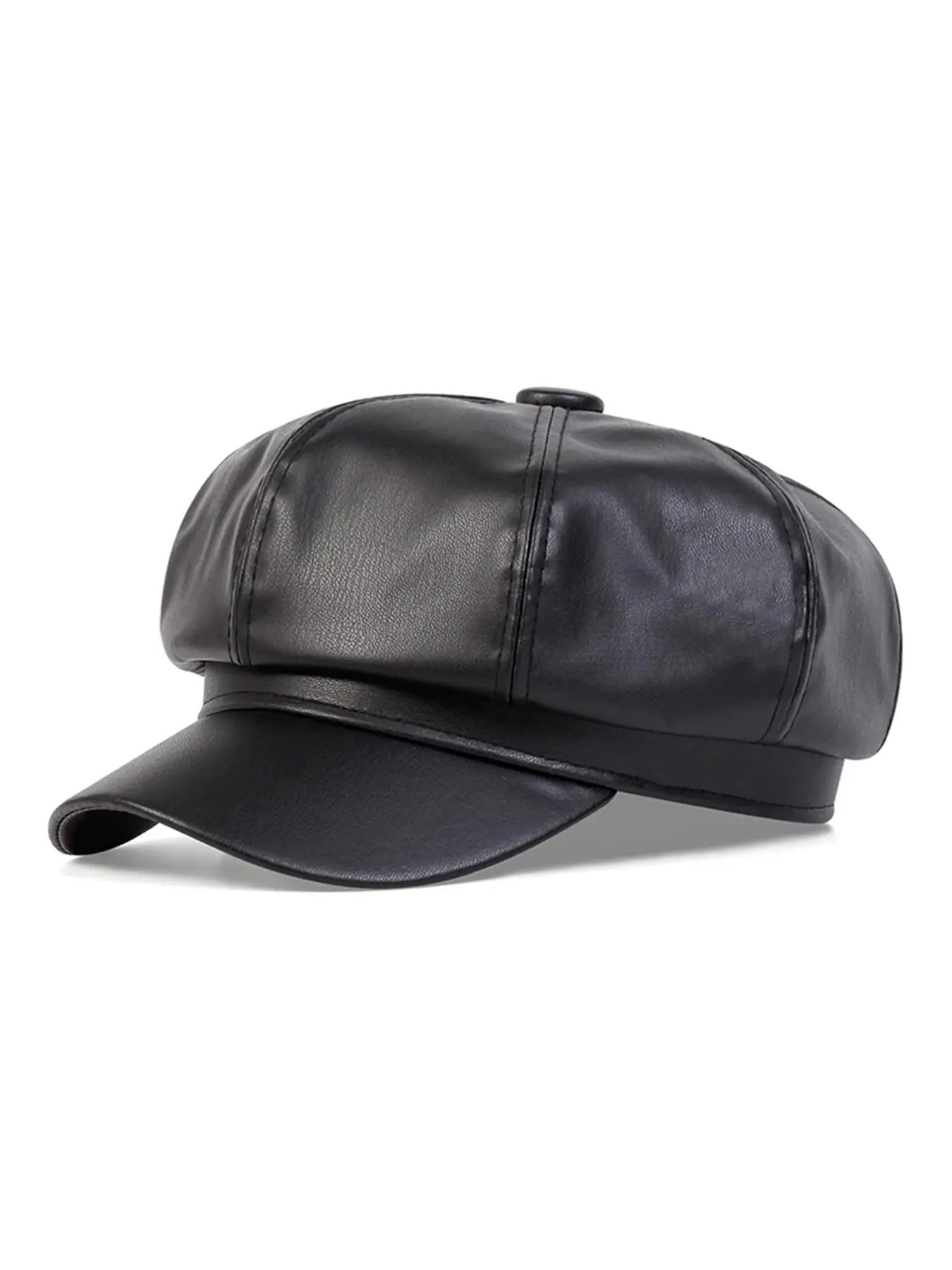 Unisex PU Octagonal Beret Hat, Casual Trendy Hat, Adjustable Casual Hats, Casual Fitted Plain Design, Outdoor Sun Protection, Spring & Fall Travel Beach Vacation Accessory
