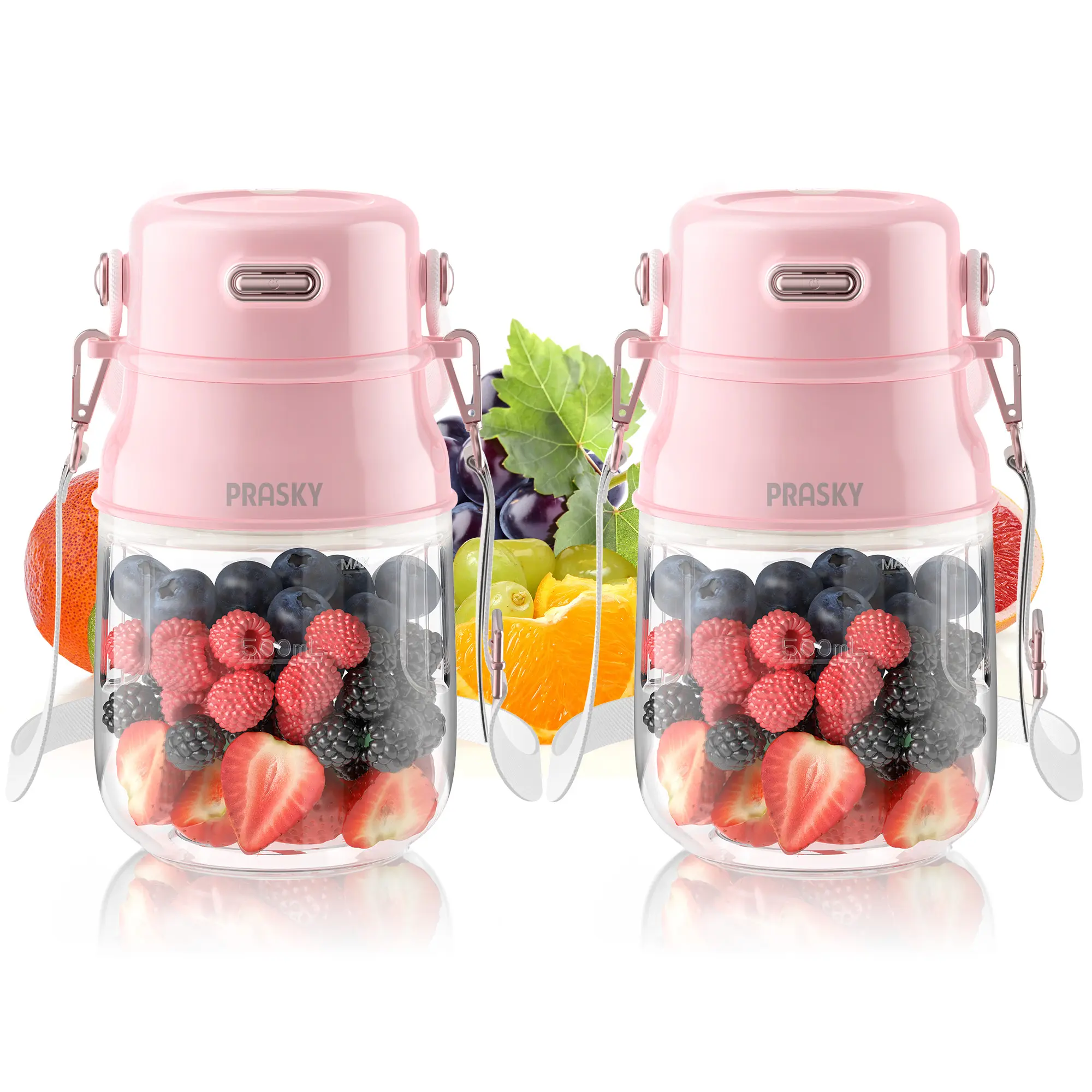 Prasky Portable Juicer Blender for Shakes & Smoothies, 27oz BPA-Free Cup, Type-C USB Rechargeable, Safety Locks, Dishwasher-Safe Parts, Smoothie Blender Set for Travel & Gym, Shake Machine
