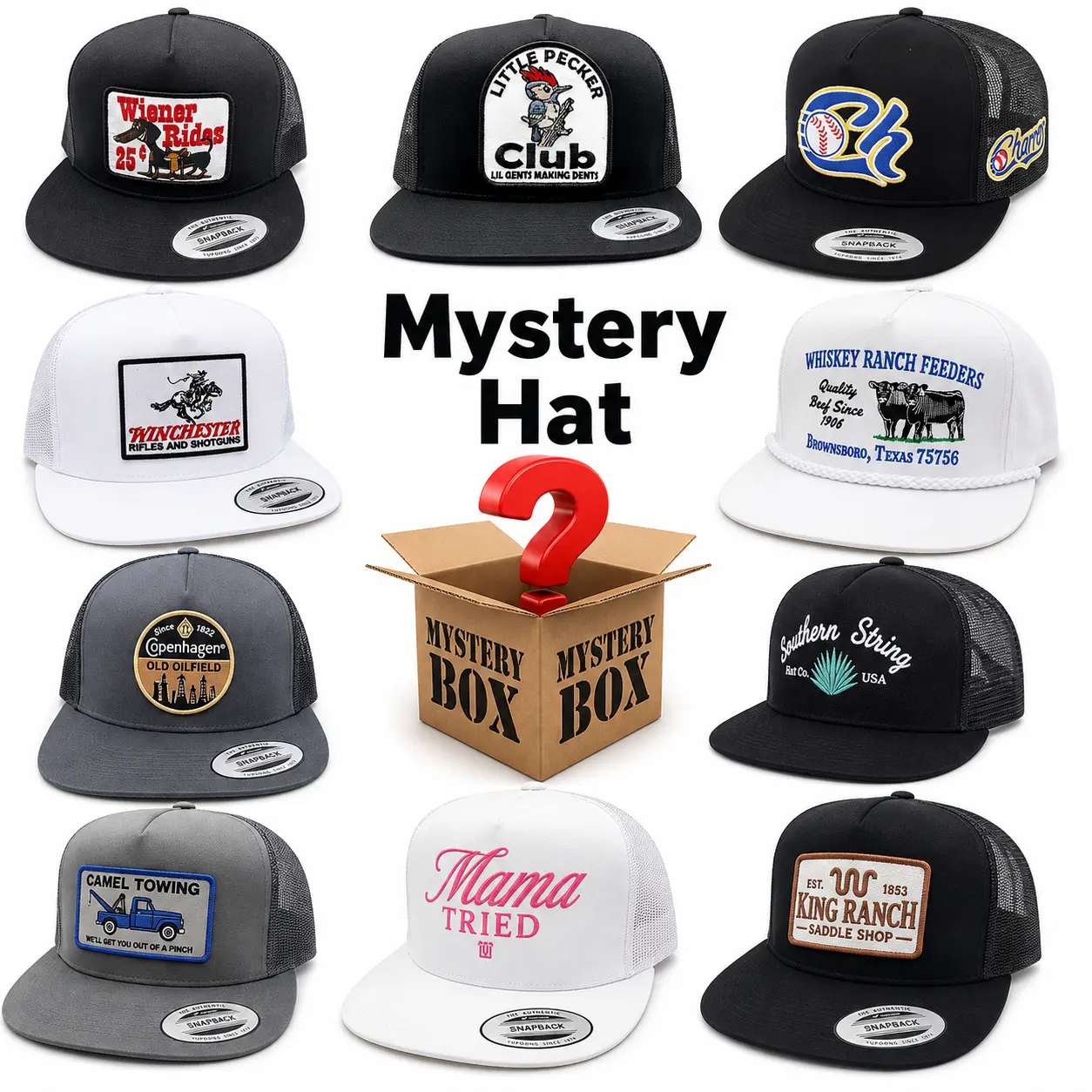 Mystery Flat Brim Trucker Hat, One Random Cap Sent, Vintage Embroidered Patch Snapback Mesh Hat, Unisex Surprise Gift