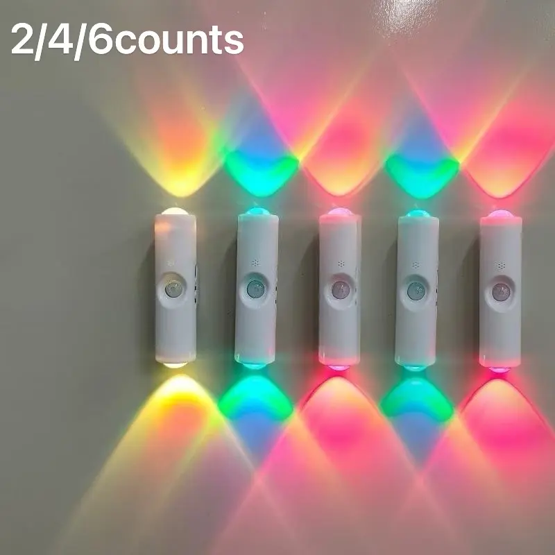 2/4/6PCS Dual-Head Cat-Eye Motion Sensor Wall Lamp, USB Charging, RGB Light, 3/7 Color Modes, Step Dimmer Stepless Dimming, Modern Aesthetic Spotlights Wall Lighting Fixtures for Bedroom Decor, Staircase Accent Lighting