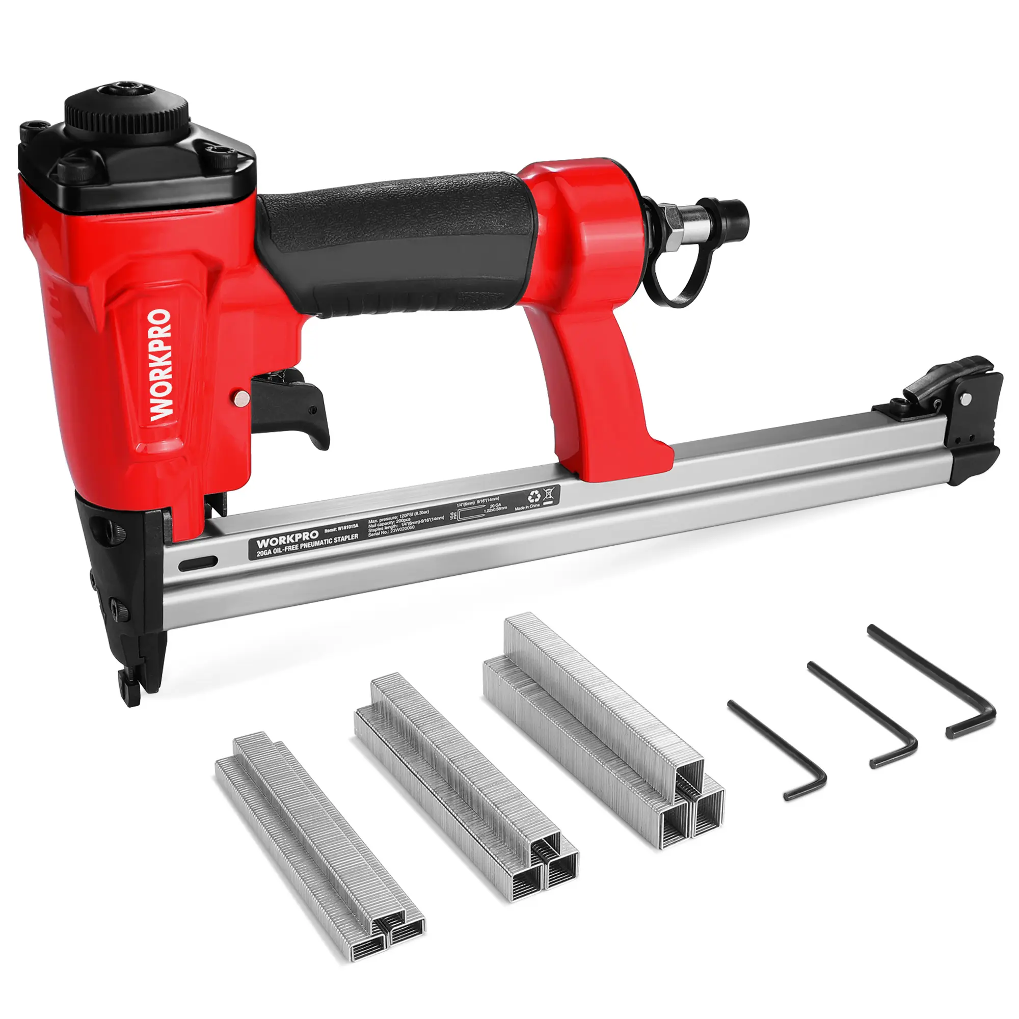 #Summersales WORKPRO Pneumatic Staple Gun, T50 Upholstery Stapler with Staples, Rear Exhaust, for Carpentry, Woodworking and DIY Projects
