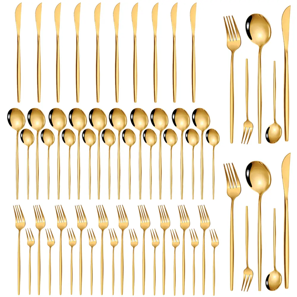 60 Piece Gold Silverware Set for 8, Terlulu Stainless Steel Flatware Set, Gold Cutlery Set Utensils Set, Tableware Include Forks Knives Spoons for Home Kitchen Restaurant Wedding, Satin Finish Dinnerware