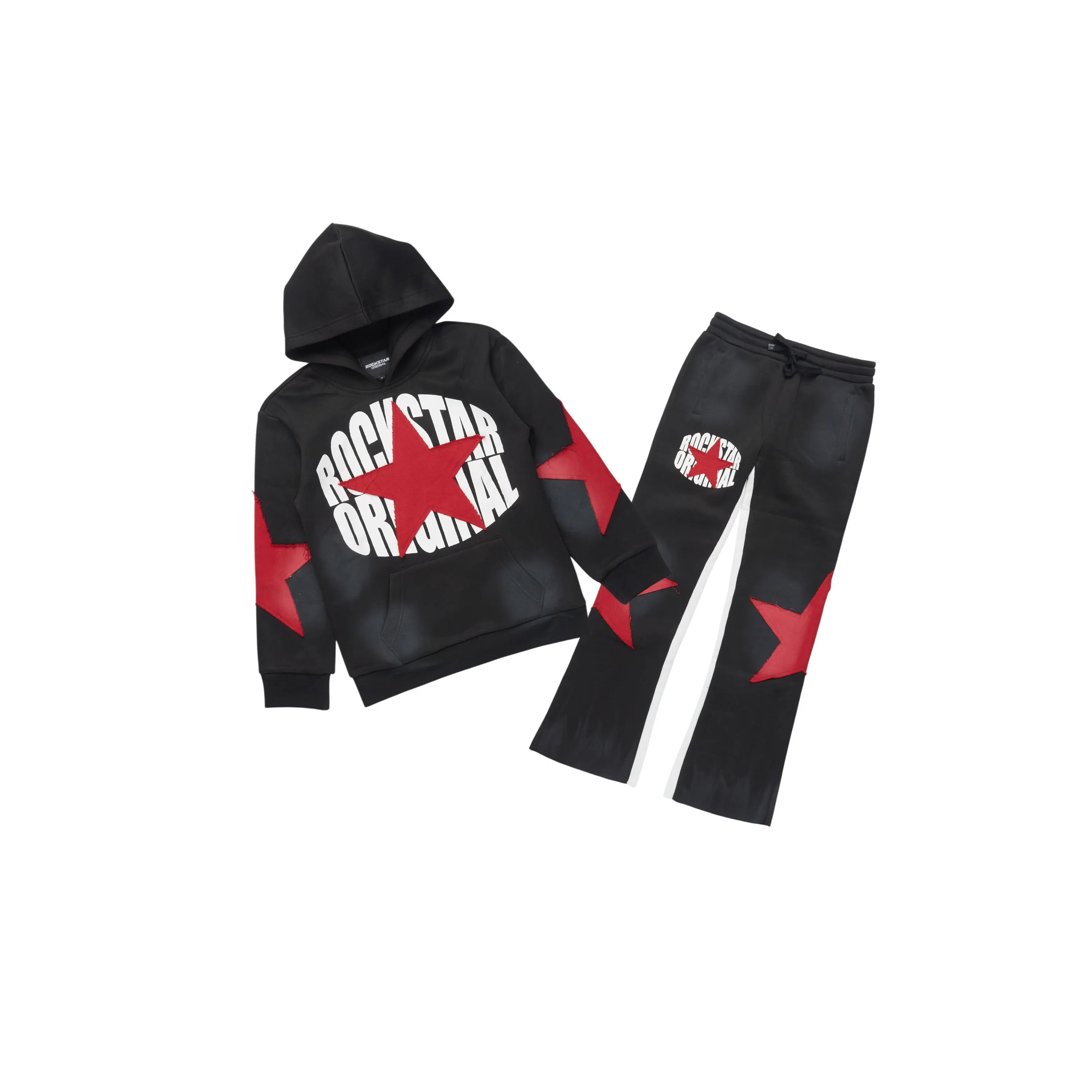 Boys States 2.0  Black/Red Stacked Hoodie Track Set