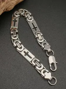 A stainless steel hollow cross bracelet for retro men, a silver Byzantine handmade chain bracelet, and fashionable punk jewelry, Fashion Cross Bangle, Fashion Bracelets