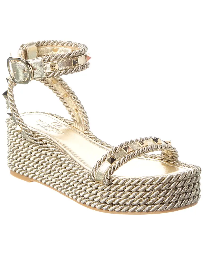 Valentino Rockstud Leather Wedge Sandal