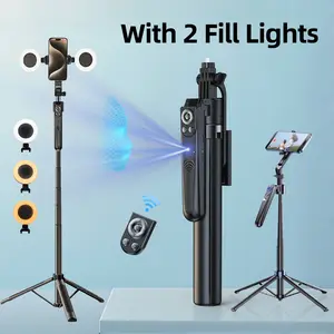 360 Rotation Selfie Stick,Tripod Remote with 2 Fill Lights,Auto Face Tracking Phone Holder, 71" Phone Camera Tripod Stand with Remote for Content Creator Vlog Live Stream Video Recording