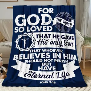 1pc Christian Bible Verse Blanket- John 316 Verse- Navy Blue Religious Blanket with God'S Love- Soft Flannel Texture- Suitable for All Seasons, for Sofa, Bed, Or Church Decoration- Machine Washable- Suitable for Home,