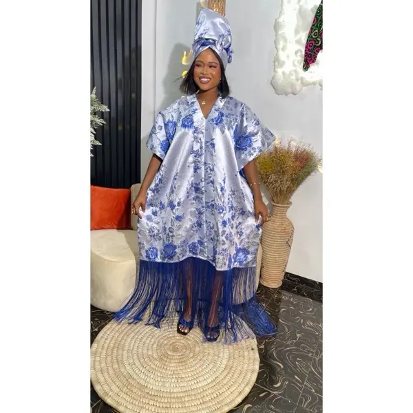 Aramide Regal Brocade Boubou Dress  with fringe -Design for Women Who Value Quality - Damask dress Party