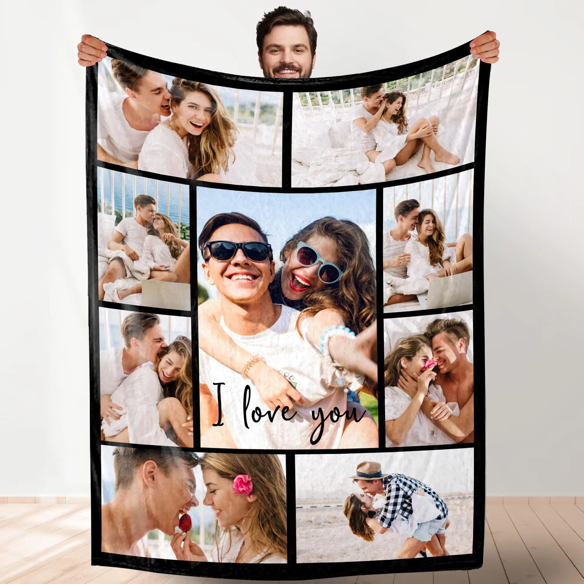 Custom Photo Crochet Blanket - Watercolour Glam, Wrinkle-Resistant, Durable, Machine-Washable Personalized Blanket for Couples, Family, Ideal for Reading, Studying, Christmas Gift